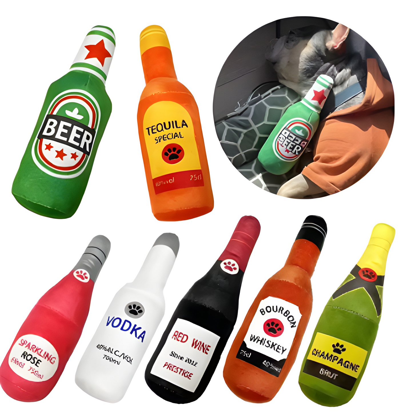 Köpek Kokteyli Komik Peluş Köpek Oyuncakları Alkol Şişesi Şekilli