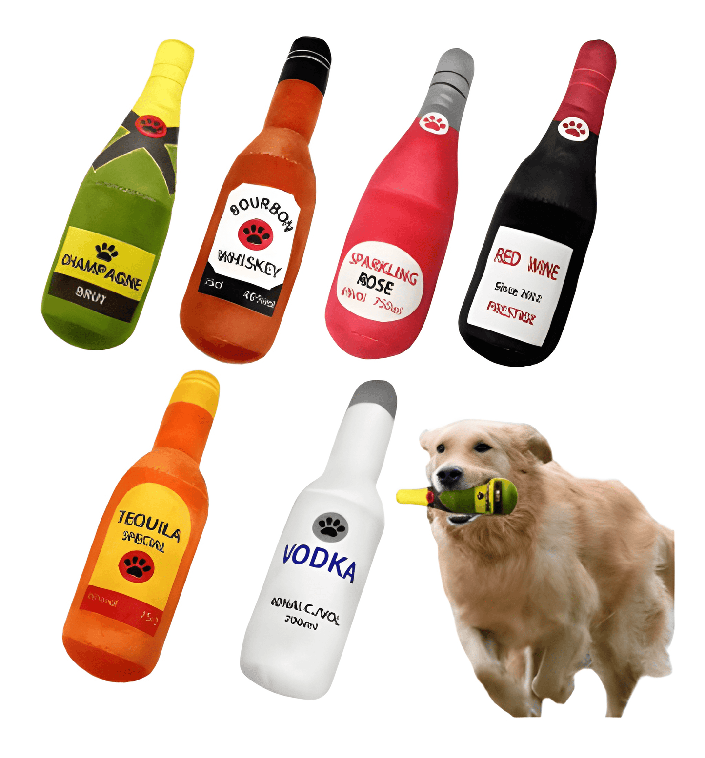 Köpek Kokteyli Komik Peluş Köpek Oyuncakları Alkol Şişesi Şekilli